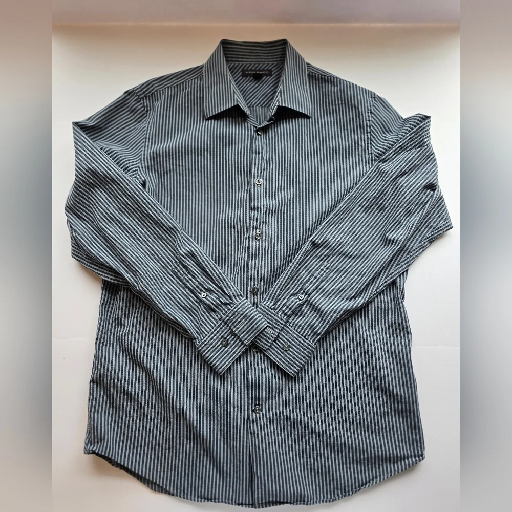 Banana Republic Mens Fitted Striped Button-Up Shirt Office Business Casual